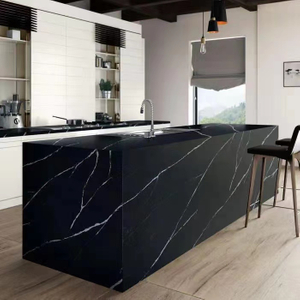 Acrylic Solid Surface Countertop Black Big Slab Stain Resist Artificial Marble Sheet For Kitchen Cabinet